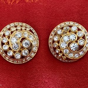 Christian Dior OVER 1” Stunning And  Sparkling Vintage Gold  Earrings